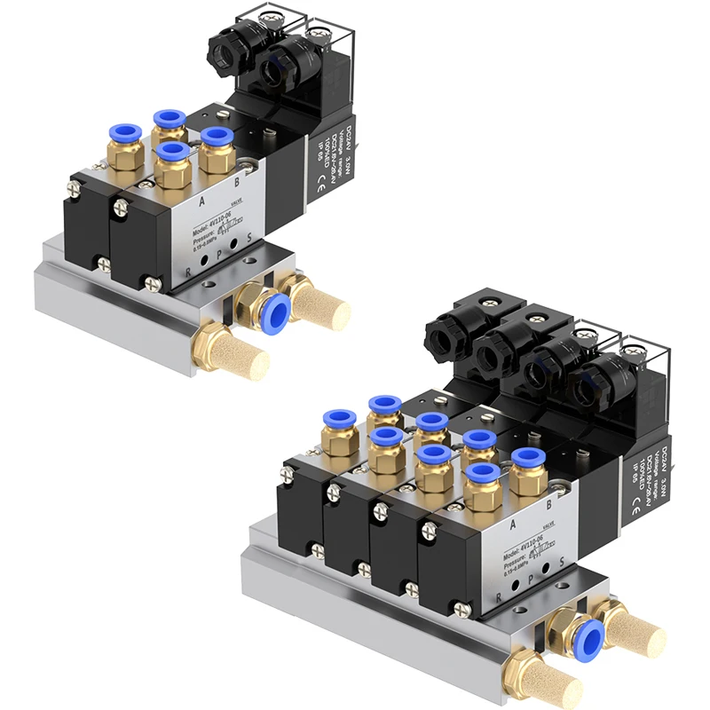 

2/3/4 Way 12/24V DC 110/220V AC Multi Option Pneumatic Solenoid Valve Block With Muffler Fitting Base Manifold 4V110-08﻿