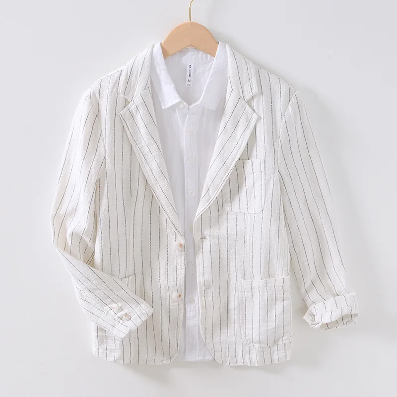 Spring Autumn Japanese Retro Casual Men's Linen Personality Artistic Cotton Linen Single Jacket Thin Outerwear Top