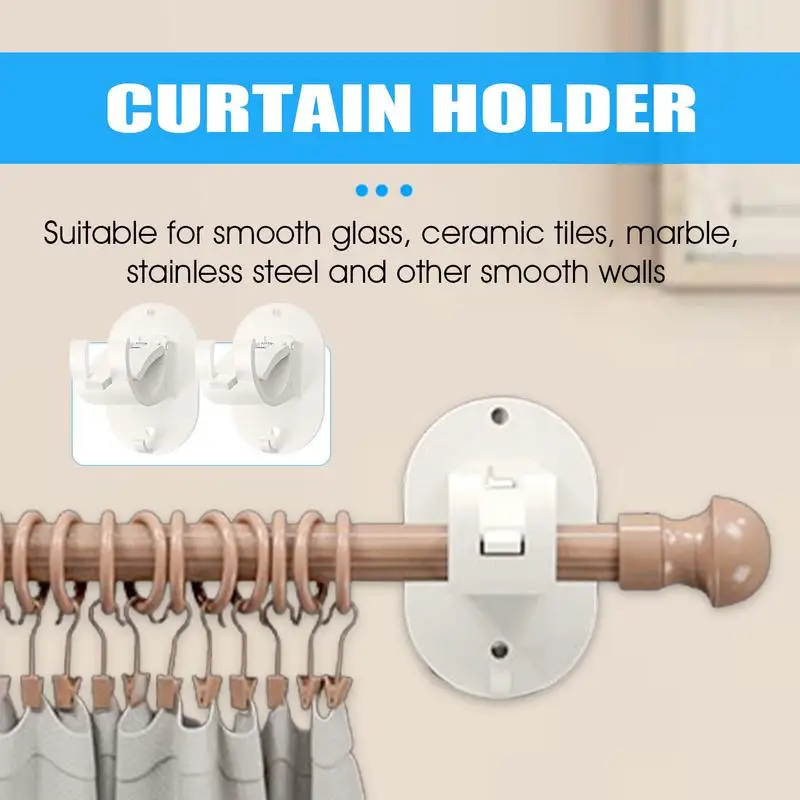 Curtains Rod Holders No Drilling Curtains Rod Hook Holder Brackets Self-Adhesive Curtains Holder Rod Holder Hooks Curtains Rod