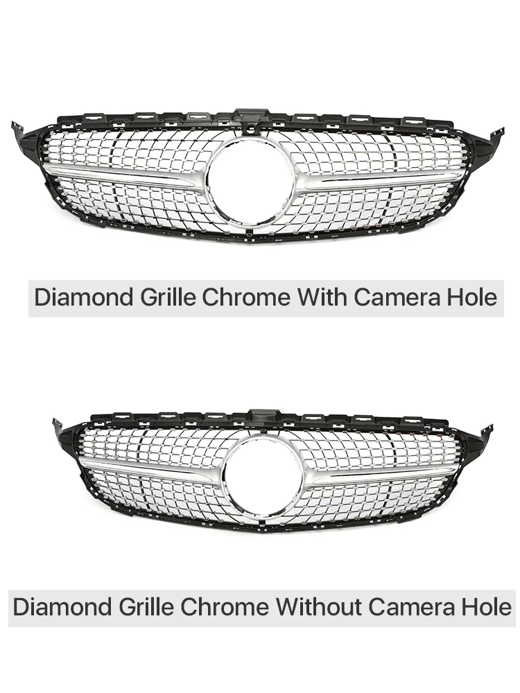 Front Grille Mercedes Panamericana GT For Benz C Class W205  2014-2021 Diamond C63 Grill C180 C200 C300 C350 AMG Style Silver