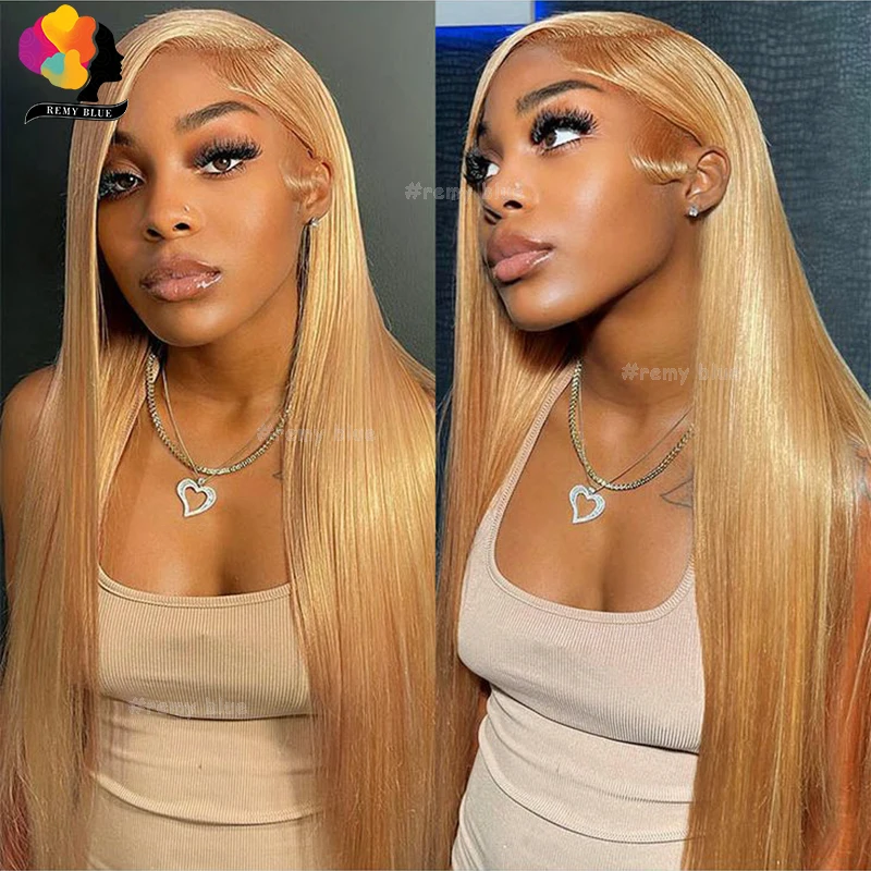 Honey Blonde #27 Human Hair Wigs Pre plucked 13X4 HD Lace Frontal Wig Human Hair Transparent Straight Lace Front Wigs For Women