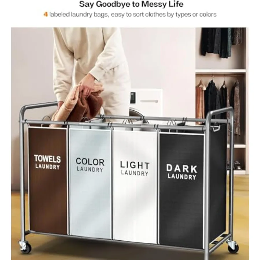 

Laundry Hamper Sorter Cart 180L Large Capacity with Wheels for Dirty Clothes Storage