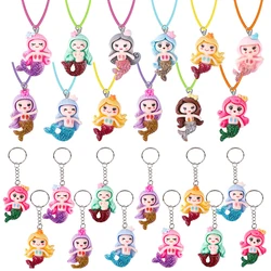 10pcs Mermaid Necklace Keychains Baby Shower Party Favors Birthday Piñata Fillers Mermaid Key Chain Wedding Gifts Guests
