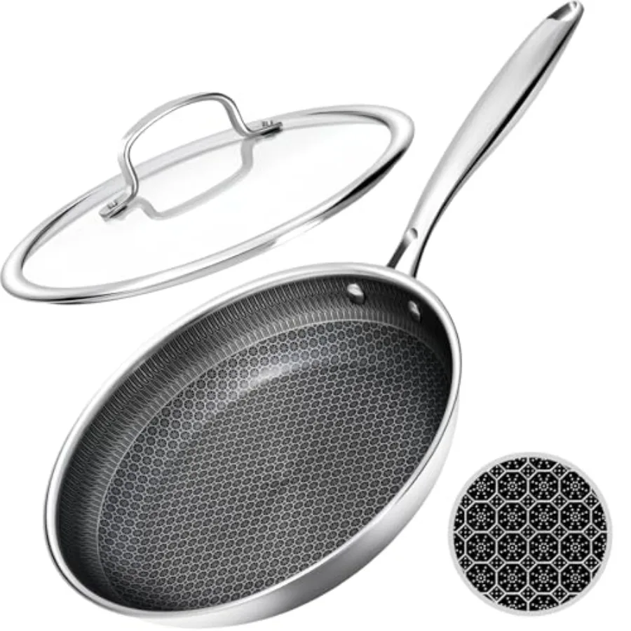 

Nonstick Frying Pans with Lid, 8-Inch Non stick Skillet with Honeycomb Surface, Dishwasher-Friendly, Oven-Safe, PFAS-Free, Comp