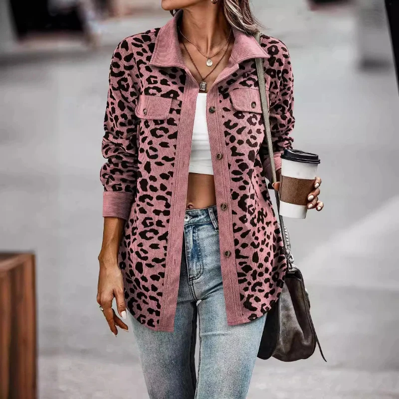 

Women's autumn and winter fashion leopard print button long-sleeved jacket, casual lapel cardigan, women's long-sleeved top