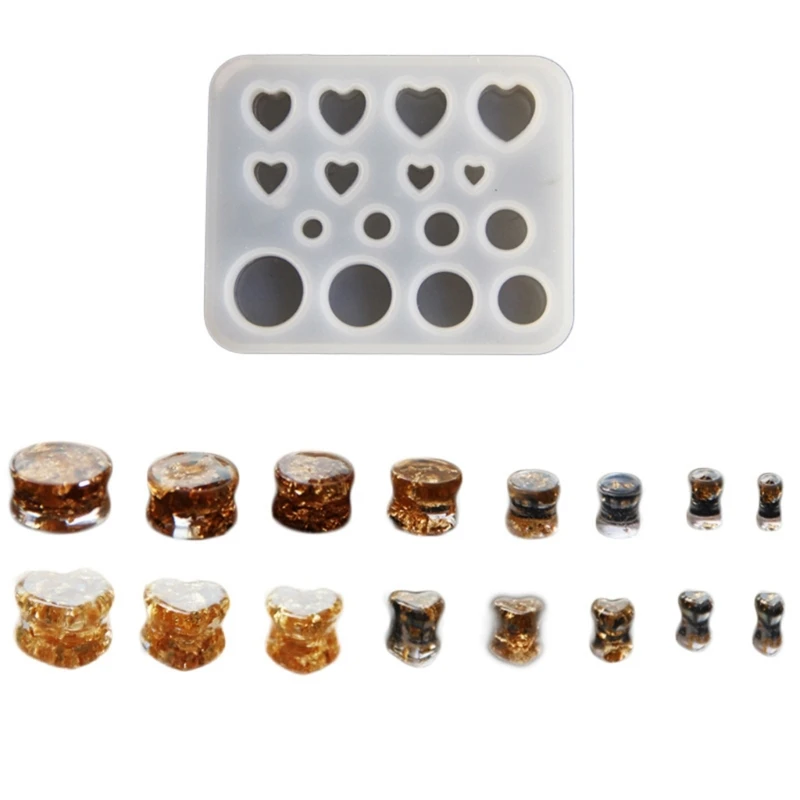 Extenseur d'oreille rond en forme de coeur bricolage, moules en silicone, outil d'étirement d'oreille, résine Xy électorale, moule de considération pour femmes et hommes, fournitures de bijoux