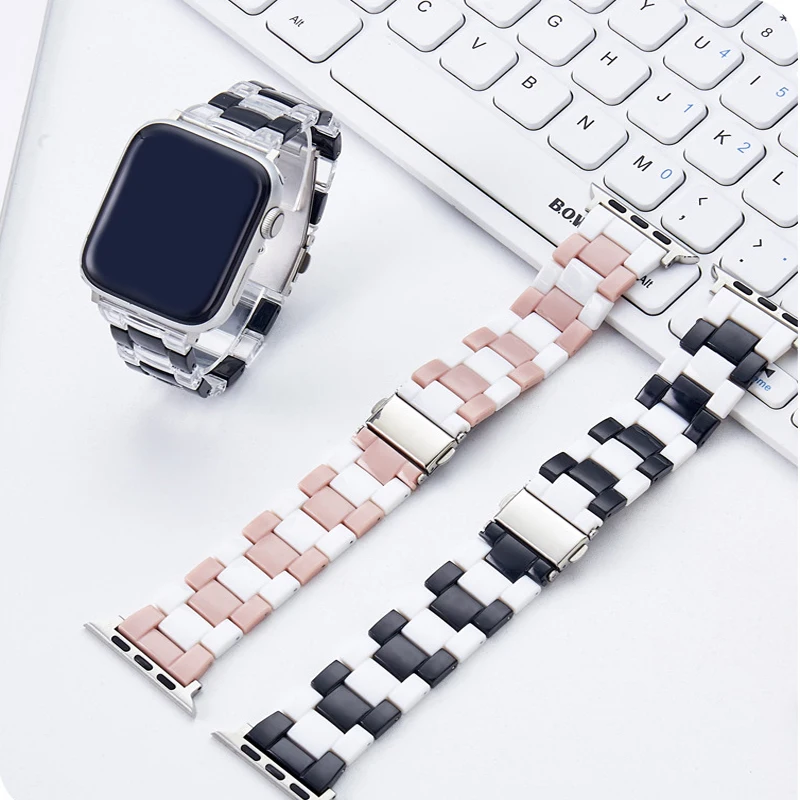 

Resin Transparent Strap For Apple watch Band 44mm 40mm 45mm 41mm 42mm 38mm smart watch correa bracelet iWatch serie 3 4 5 6 se 7