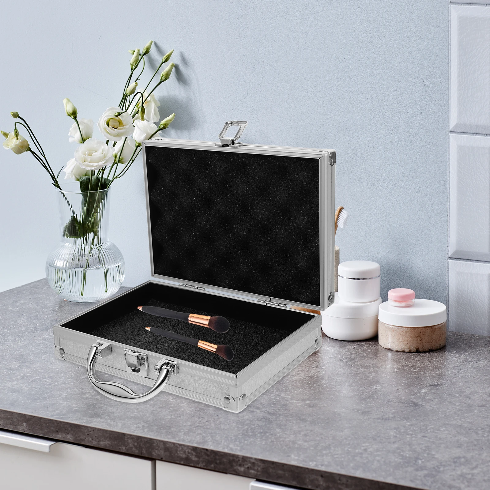 

1pc Aluminium Alloy Tool Box Lockable Portable Carry Case With Handle Multi-Functional Storage Organizer Travel Tools Case
