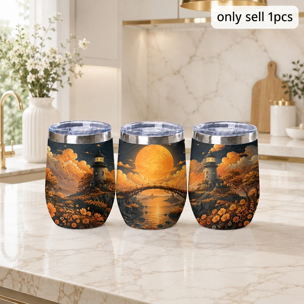Retro-style lighthouse Vacuum Flasks 12oz Insulated Wine Tumbler Vacuum Coffee Mug Egg Shaped Thermos