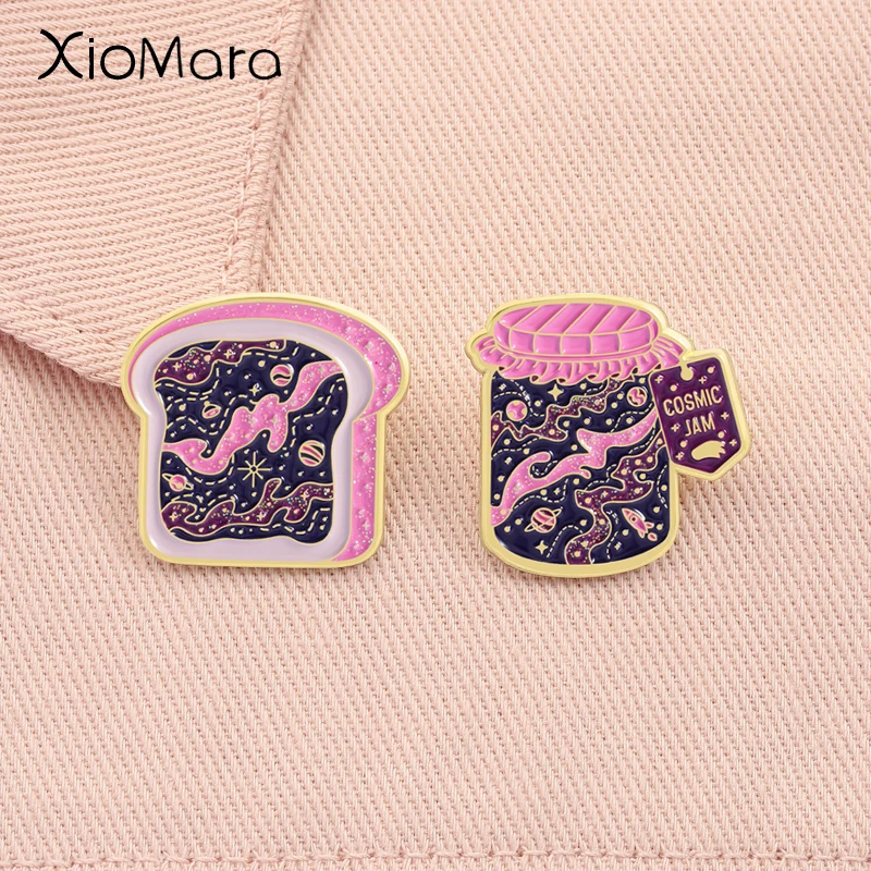 Space Toast Galaxy Enamel Pin Gitter Galaxy Cosmic Jam Metal Brooch Lapel Backpack Badge Fashion Jewelry Accessories Gifts