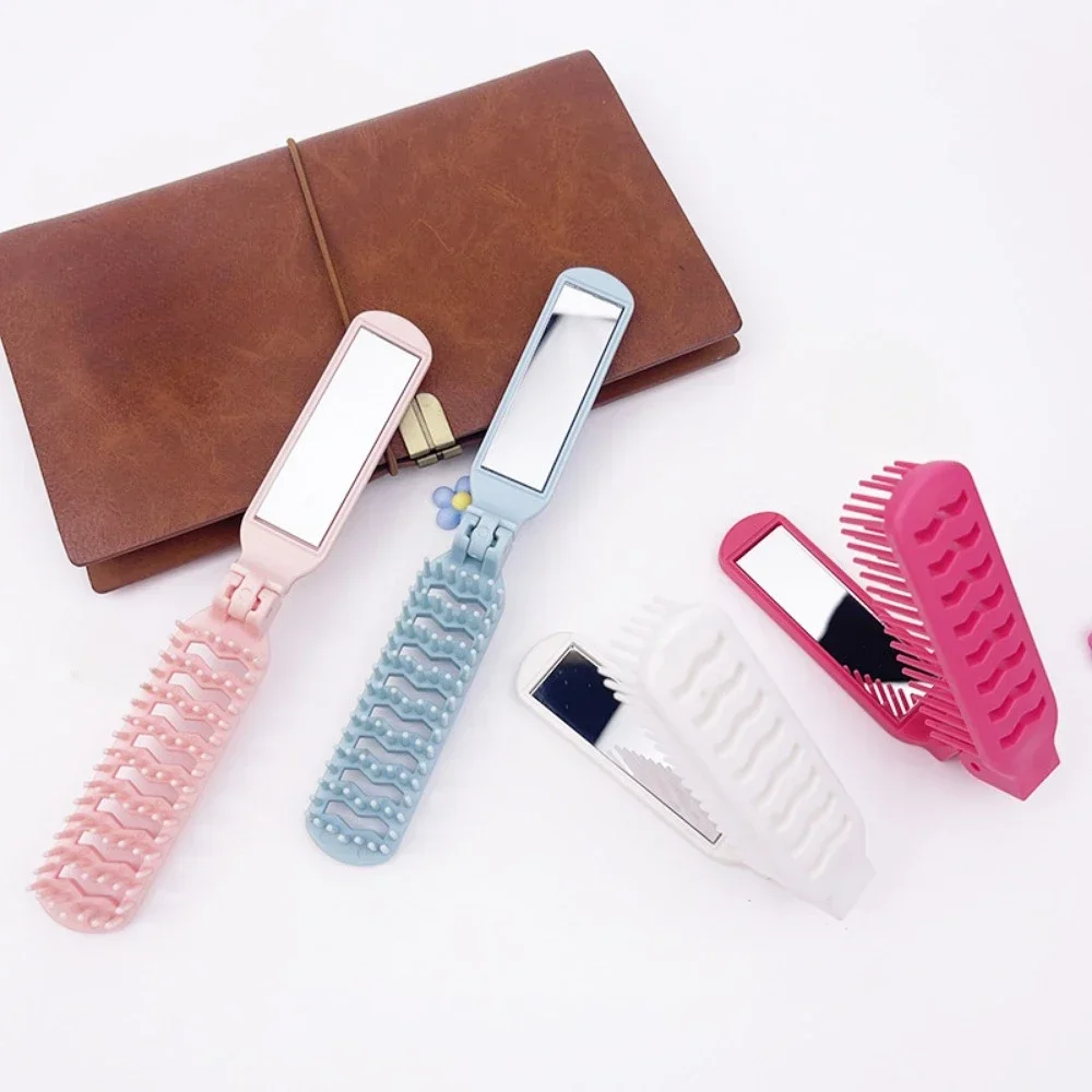 

1pc Foldable Hair Brush Portable Massage Comb Head Massager Anti-Static Travel Hair Combs with Mirror Girls Hair Styling Tools