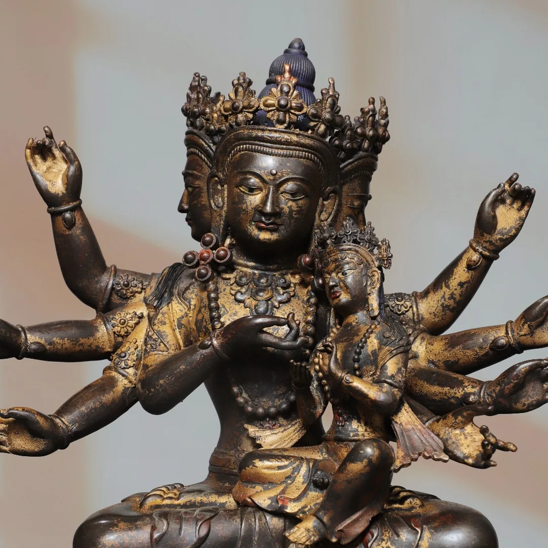 Old Bronze Gilded Cinnabar High Relief Northern Wei Buddha Ushnishavijaya Molizhitian Sitting Buddha Amitabha Worship Hall