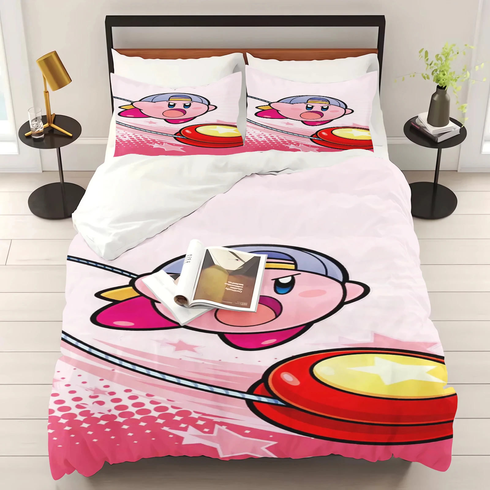 

Kirby 100% PolyesterAnime Printed Bedding Set Duvet Cover Queen Cotton Cute Printed Cartoon Quilt Cover