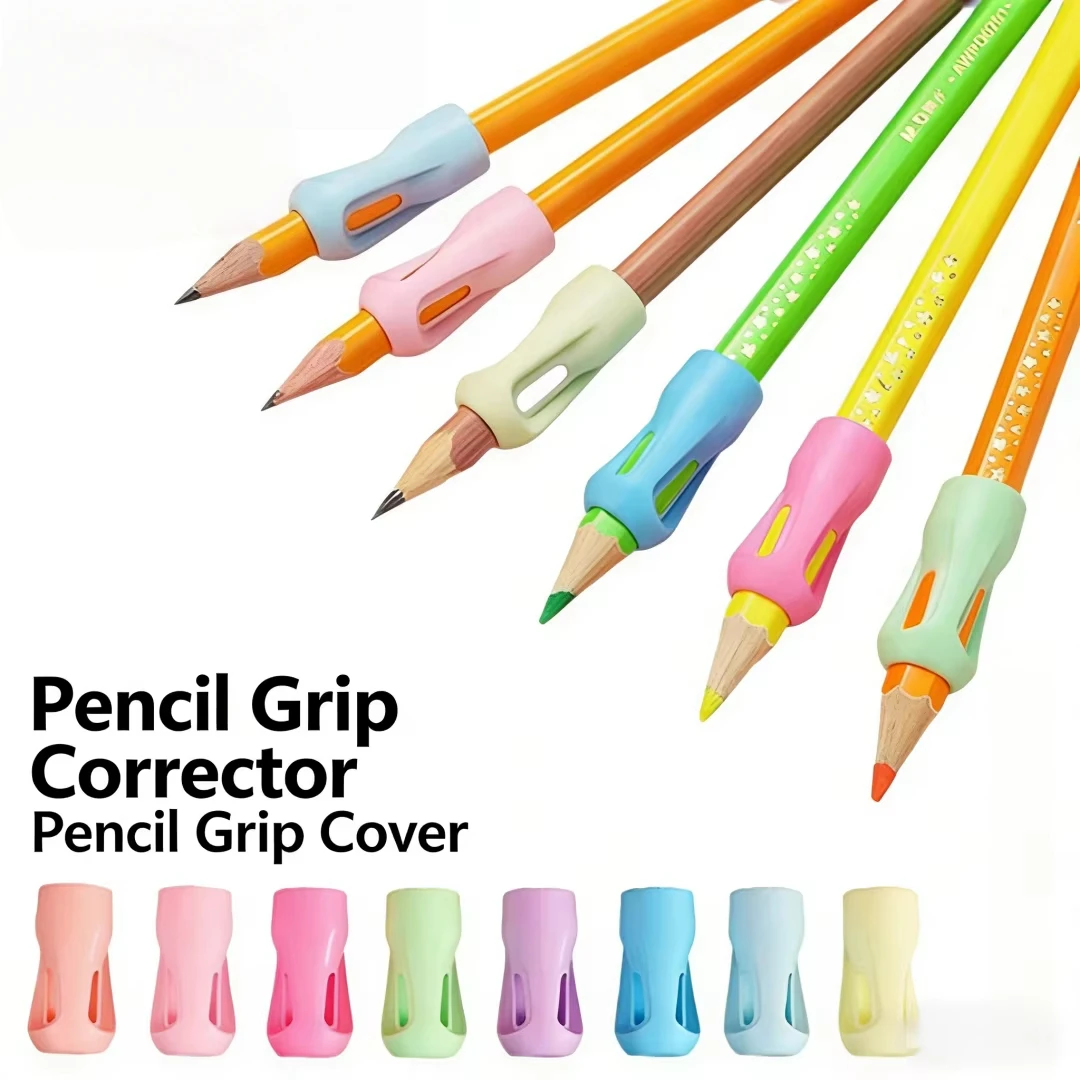 4/8Pcs Pencil Grip Corrector, Pencil Grip Sleeve, Anti-Hook Wrist Correction Tool for Writing, Colorful Silicone Grip Protector, Student Stationery Gift, Random Color
