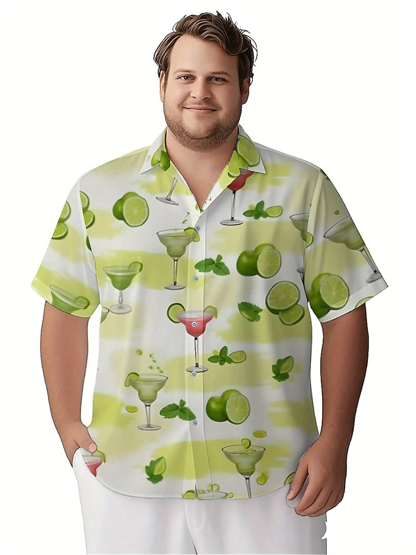 Kemeja Hawaii Ukuran Besar Pria Pola Tema Koktail Tropis, Kemeja Berkancing, Pakaian Kasual Uniseks, Atasan Musim Panas