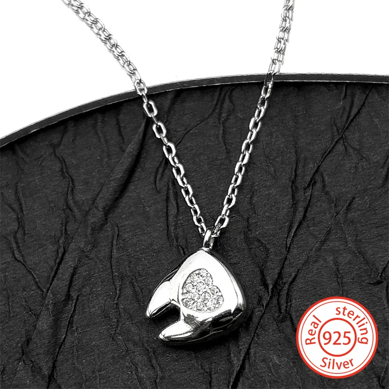 

925 Sterling Silver Tooth Neck Chain Women Men Heart Love Rhinestone Creative Party Choker Necklace Wedding Birthday Jewelry