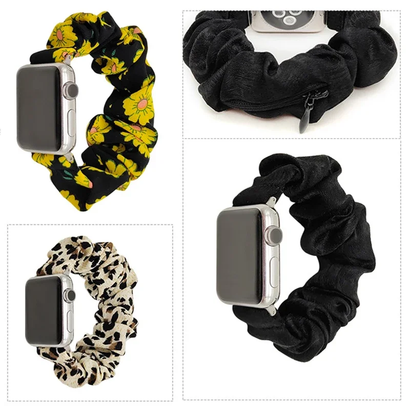 Scrunchies Elastic Band for Apple Watch 7 6 SE 5 4 Strap for Iwach 40mm 44mm 42mm 38mm 45mm 41mm 49mm Women Bracelet Fashion