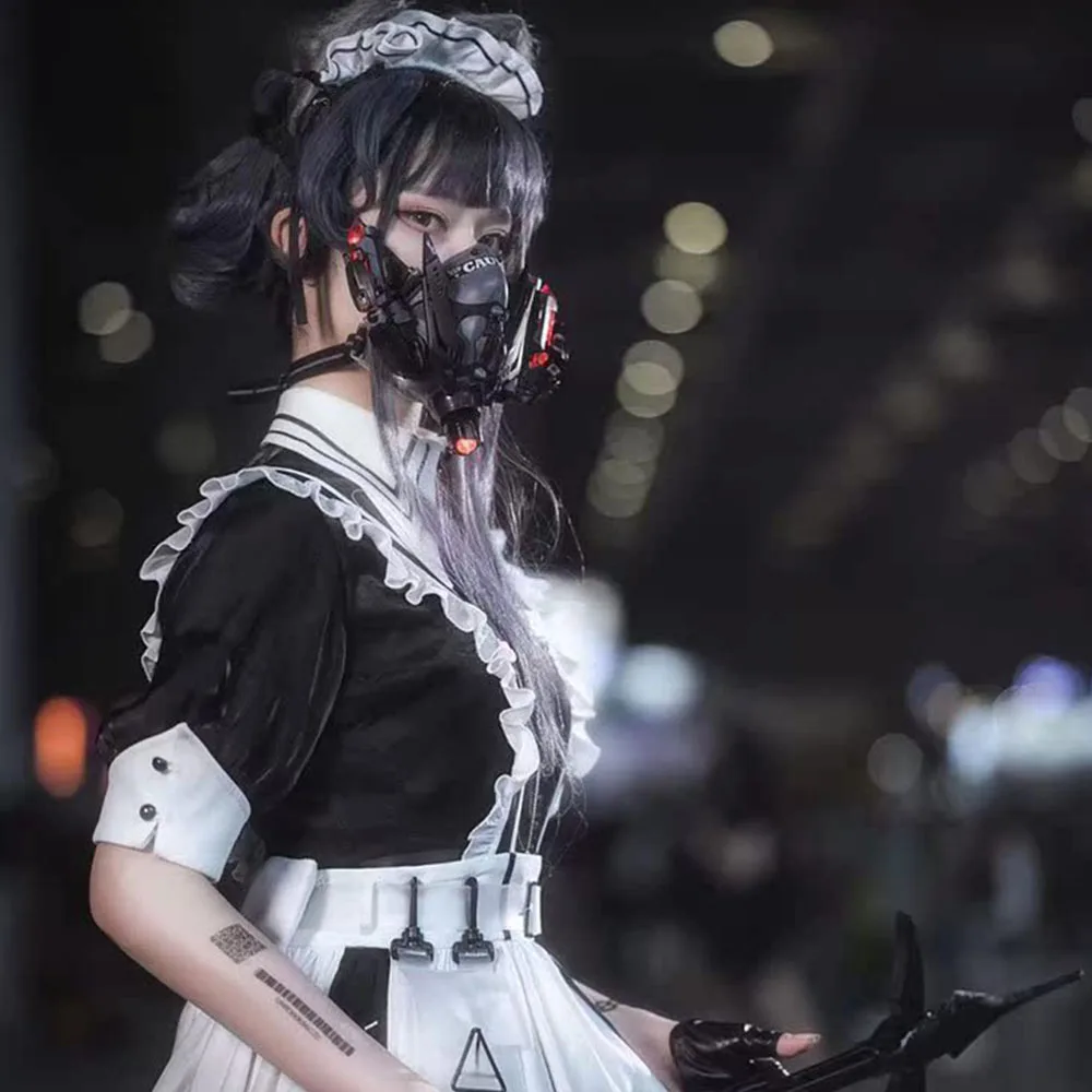 قناع نصف قناع الخيال العلمي للهالوين، قناع فلاش، زي تنكري LED، دعائم باعثة للضوء، ملحقات قناع الخيال العلمي الميكانيكي (أزرق)