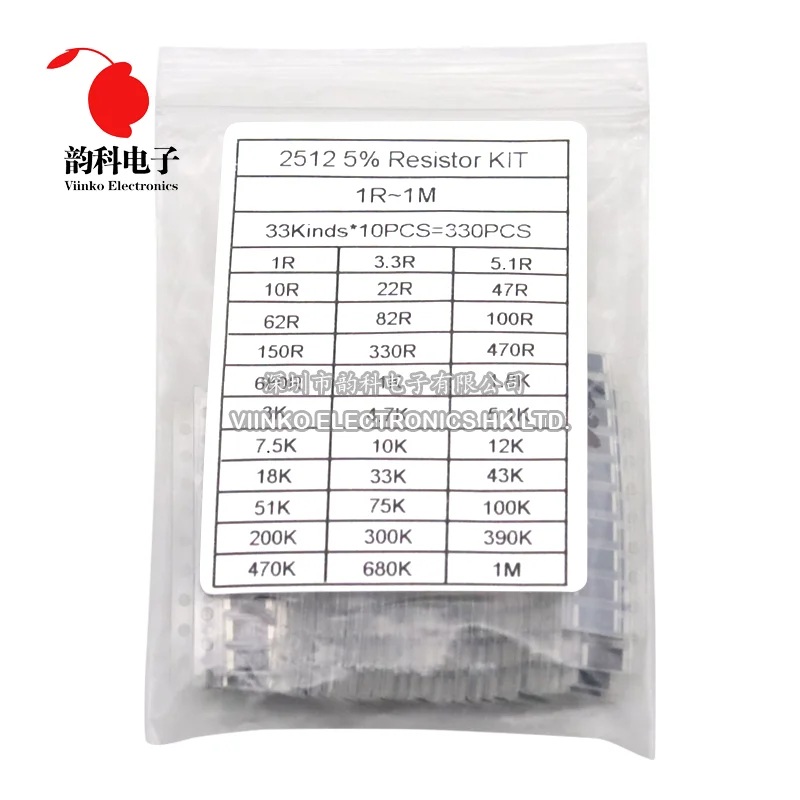 2512 1W rezystor SMD wybrane elementy 1ohm-1m ohm 5% 33valuesX 10pcs = 330pcs DIY