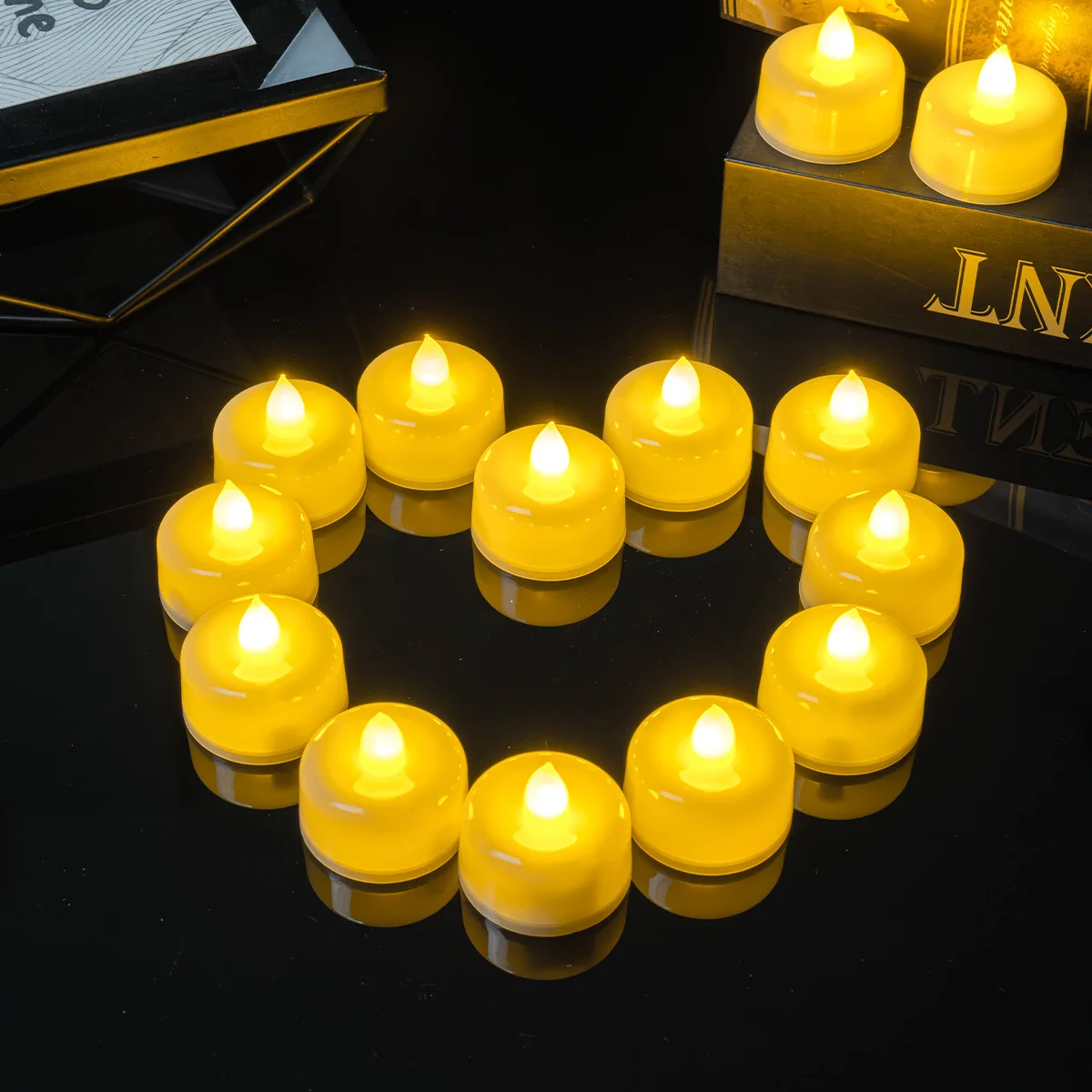 Electric Burning Candle Lights, Warm White LED Atmosphere Tealight DIY Wedding Proposal Festival, Real Wax Lighting Decor, 100x