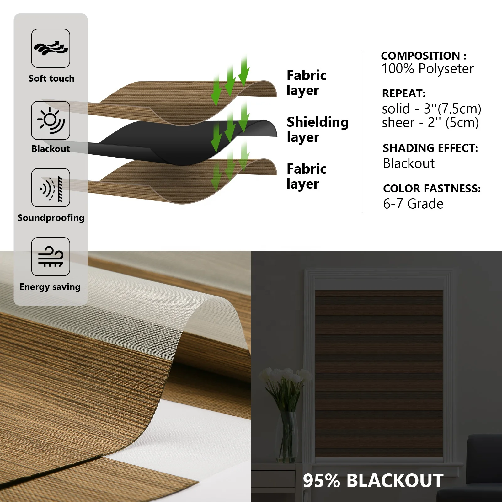 Room Darkening Sheer Ze-bra Shades Elegance for Living Room ze-bra Blinds Blackout