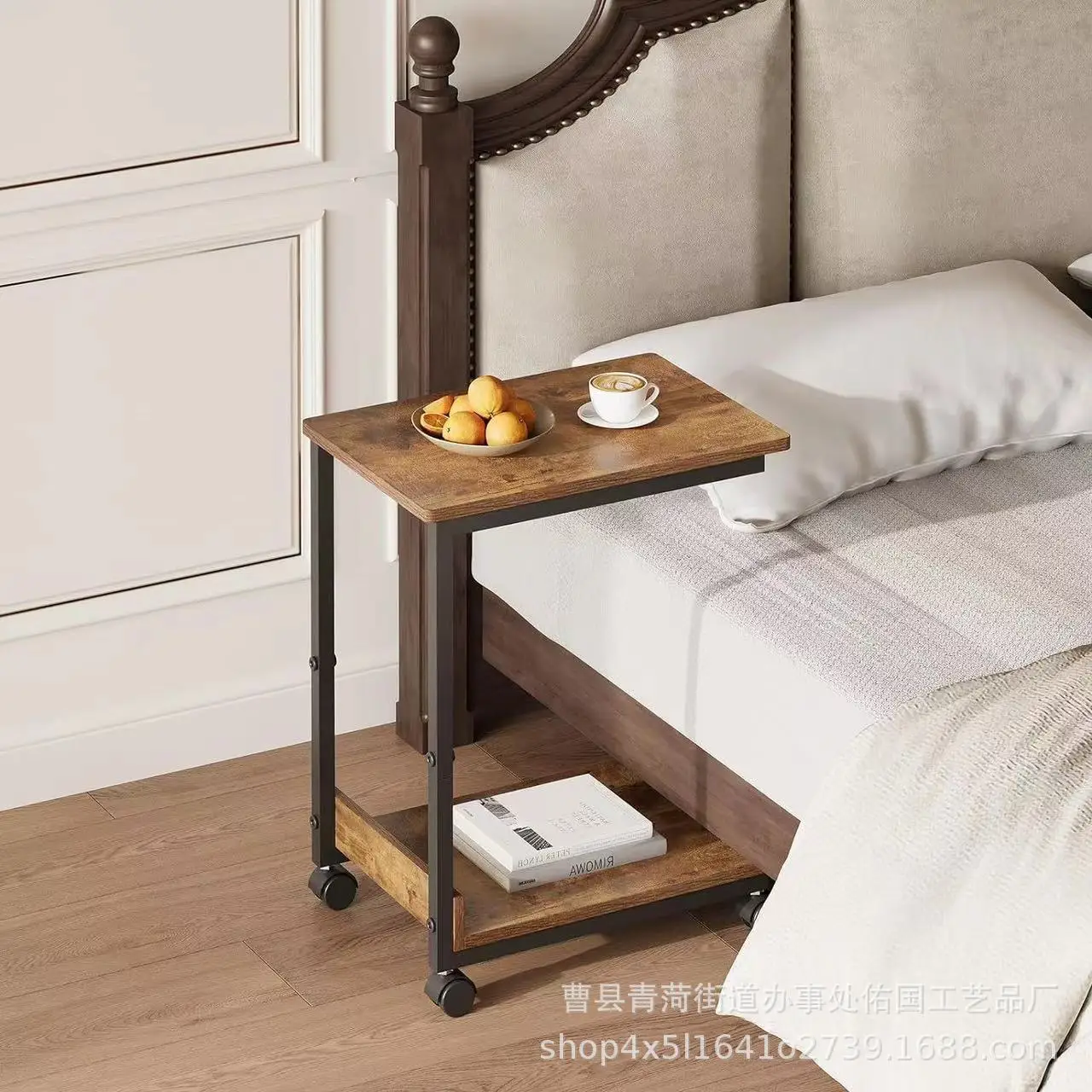 Cross-border wooden coffee table removable double-layer snack fruit rack lazy notebook computer table sofa side table