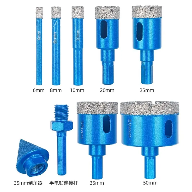 9Pcs 6-50mm Threaded Dry Diamond Vacuum Brazed Core Drill Bit Set Ceramic Tile Hole Saw Cutter Granite Marble Drill Bits