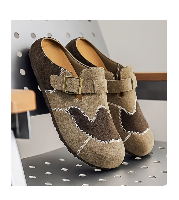 Retro-Farbblock-Mode, vielseitige Mules für Herren, Sandalen mit offenem Rücken und geschlossener Zehenpartie, bequeme Freizeit-Halbschuhe mit weicher Sohle für den täglichen Gebrauch. – Detail 18