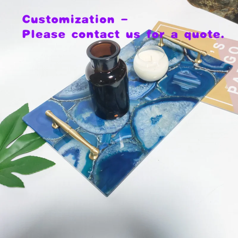

custom.Luxury Brass Handle Agate Tray Gemstone Decorative Trays