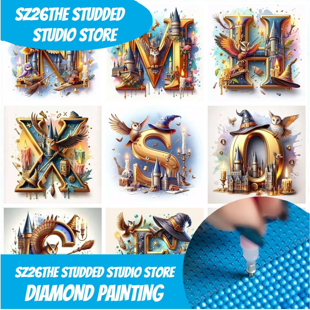 

Sz26Сшитый фэнтезийный замок и буквы совы 5D алмазная живопись искусство волшебный алфавит домик ведьмы вышивка крестиком мозаика для дома декабрь