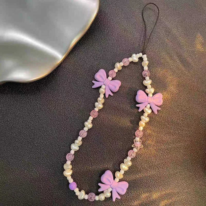 

Новый модный плюшевый брелок-цепочка для телефона с бусинами и ремешком на запястье Fresh Bow, защита от падений, аксессуар для подарков женщинам