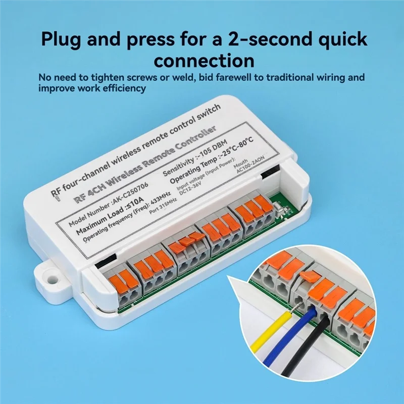 ABMF-RF Modul Penerima Relay 4CH yang Dikendalikan Radio 433Mhz Saklar Kontrol Jarak Jauh Nirkabel Universal DC12V-36V Untuk Garasi Untuk Gerbang