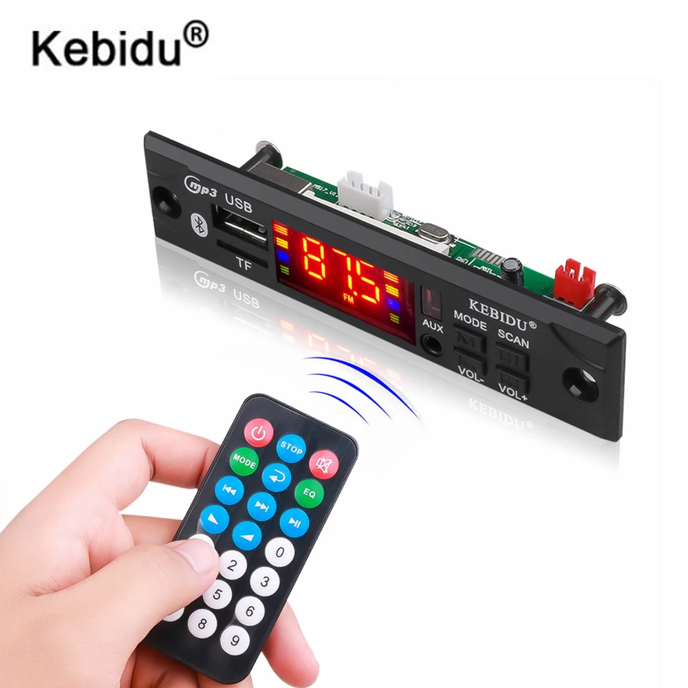 Kebidu-자동차 오디오 FM 라디오 모듈 무선 블루투스 5V 12V MP3 WMA 디코더 보드, MP3 플레이어 원격 제어 지원 USB TF 