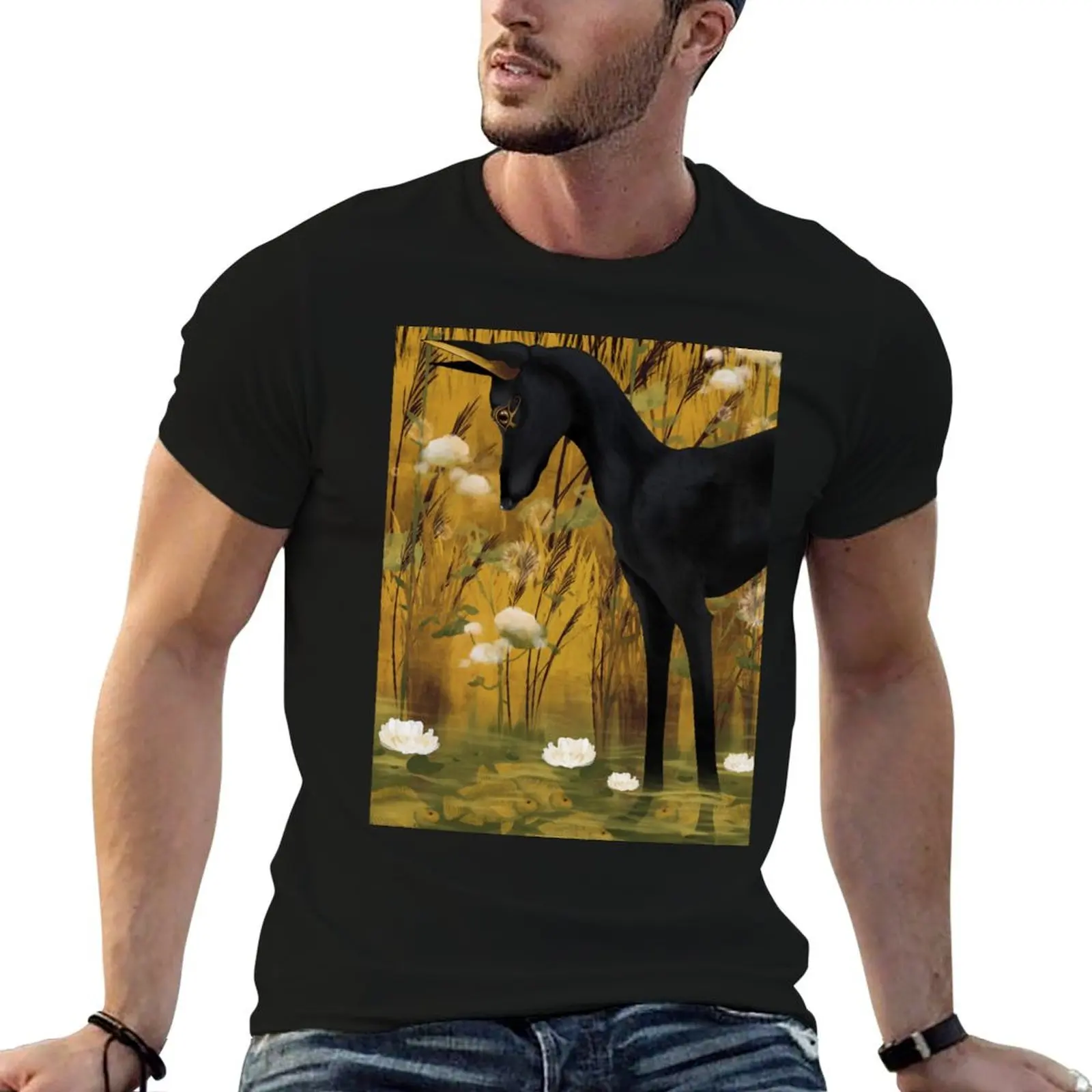 Anubis in pond with tilapia T-Shirt man t shirt anime tshirt men tshirt