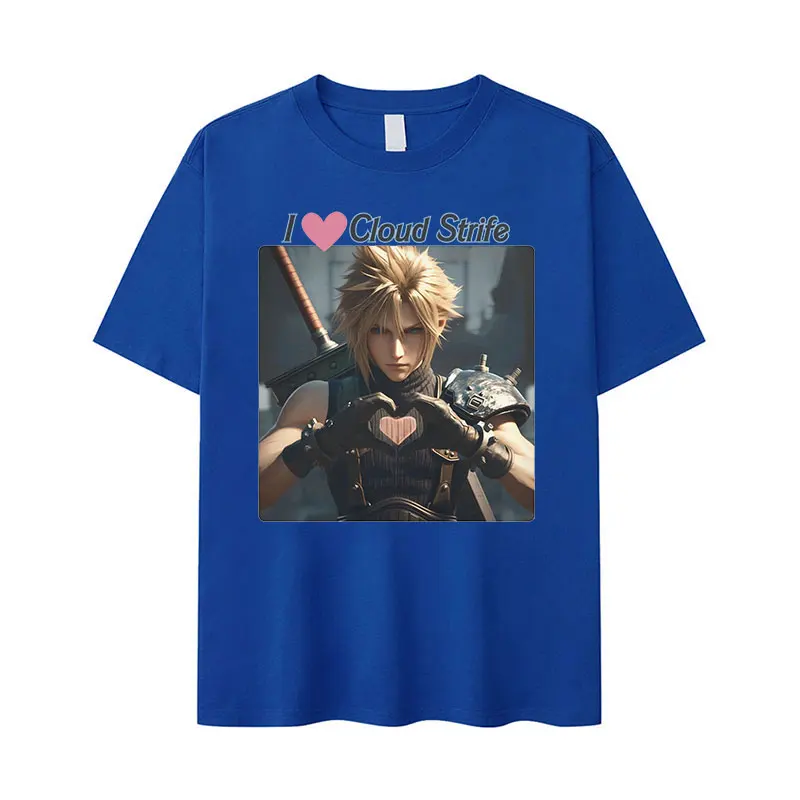 I Cloud Strife Print Graphic T Shirt Men\'s Women Retro High Quality Fashion T-shirts Summer Casual 100% Cotton Oversized T-shirt