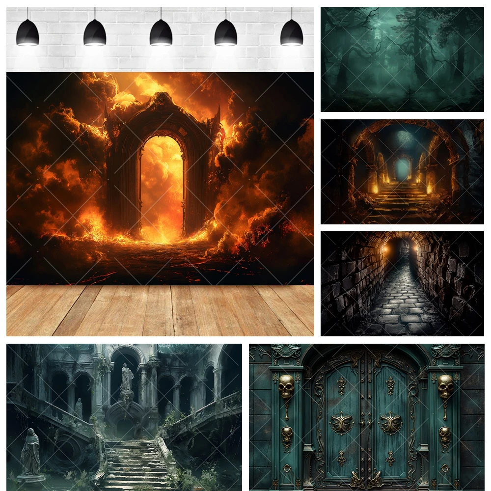 Halloween Dark Horror Gate to Hell Spooky Building Kid Gift Party Room Banner Backdrop Custom Aldult Photo Decor Wall Background