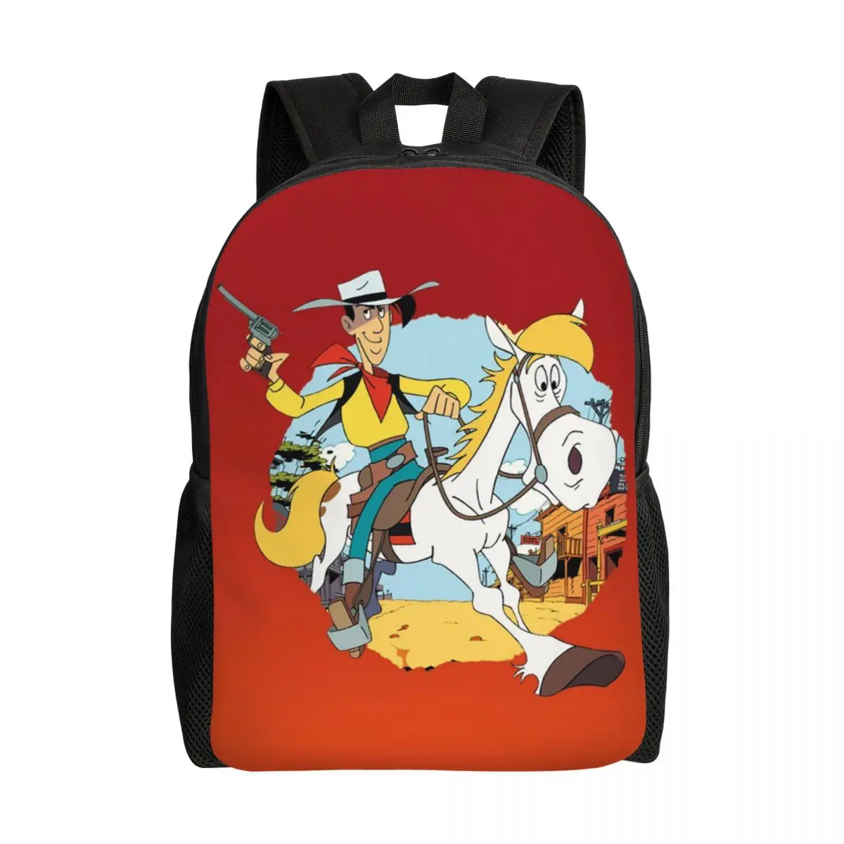 

3D Printing Lucky Luke Cartoon Comics Backpack for Boys Girls School College Travel Bags Men Women Bookbag Fits 15 Inch Laptop