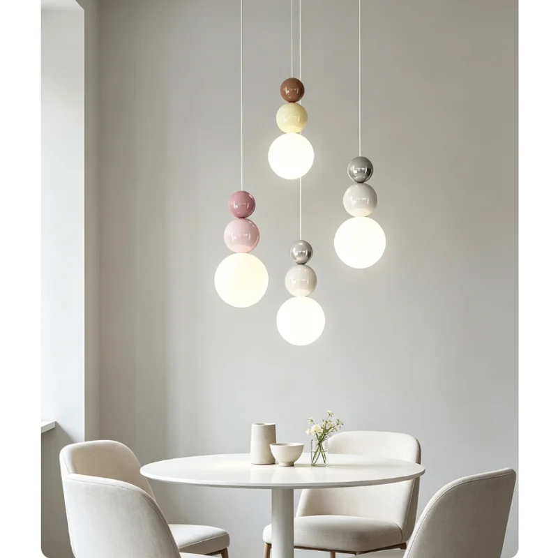 Modern LED Spherical Hanging Lamp Cream Style Indoor Lighting Cute pendant light Room Decor Bedroom Living Room Bedside Light