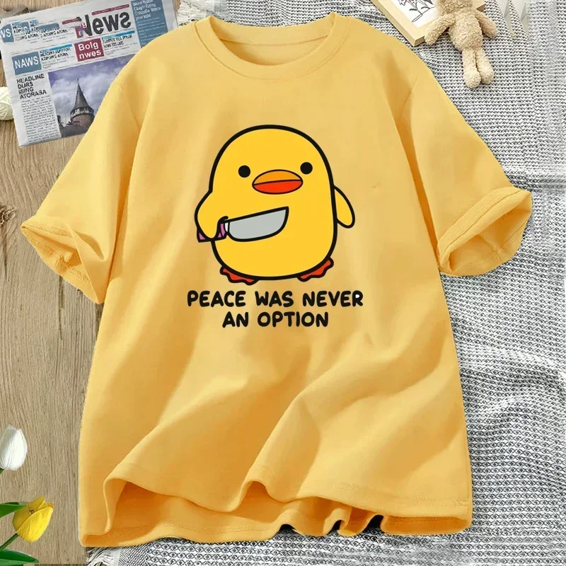 Frieden war nie eine Option Niedliches Tier-T-Shirt Lustiges Gänzen-Grafik-T-Shirt Sommerliche Freizeitkleidung Kurzarm-Oberteile Damenbekleidung – Detail 4