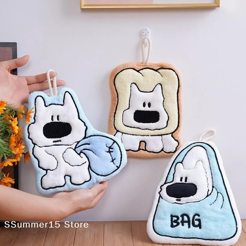 

【R】Cute Puppy Hand Towel Coral Fleece Strong Water Absorption Bathroom Kerchief Thickened Soft Toilet Handkerchief Kitchen