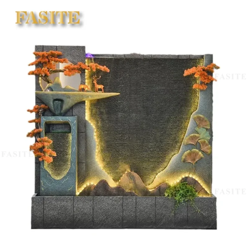 Indoor Rockery Waterfall Fountain with LED Light Circulating Tabletop Landscape Feature for Office Home Decor Entrance