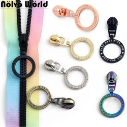 10/30/100PCS 5# Nylon Metal Round Zipper Puller For Purse Clothes Bags Shose Removable Zipper Head Engraved Handmade Accessories