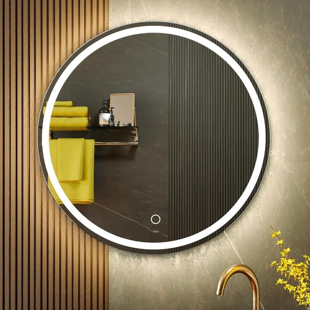 

Modern LED Round Bathroom Vanity Mirror, Color Temperature Adjustable, Anti-Fog Dimmable Lights, Easy to Install