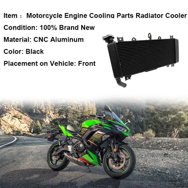 Fit For KAWASAKI Z650 NINJA650 ER650 ABS 2017‑2024 Motorcycle Aluminum Engine Radiator Coolant Cooler Cooling Water Tank Systems