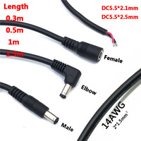DC Power Plug Jack Connector 5.5*2.1 mm Male Right Angle Cord Cable DC 5.5 x 2.5mm Power Plug 14AWG Connector Male Female Cable
