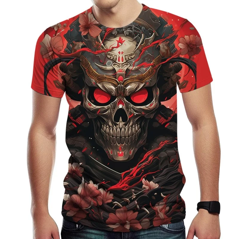Футболка с 3D рисунком черепа для мужчин, короткий рукав, хип-хоп стиль