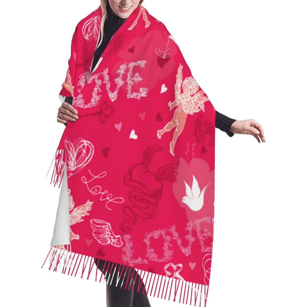 ارتفع اللون القلب عيد الحب الحب الكشمير هامش وشاح الخريف والشتاء الأوشحة الحريرية للسفر عطلة ديكور الحفلات