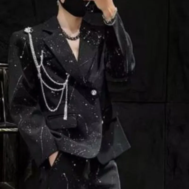 Męska marynarka WVGA na wiosnę i jesień, nowy model, wzór z efektem rozprysku tuszu, styl darkwear, modny, niszowy, szykowny, casualowy, z kołnierzykiem, Ins W17167