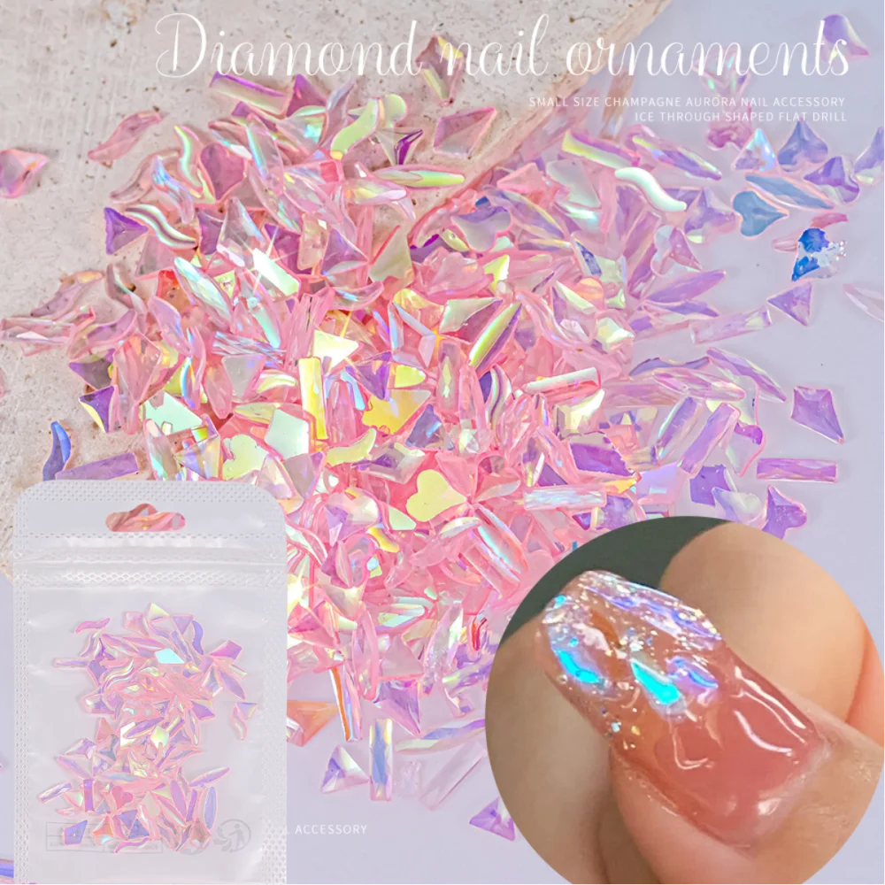 100Pcs Aurora Crystal Rhinsetone Nail Charms Mixed Apecial-shaped Flatback Gems Stone Resin Fantasy Color Transparent Diamond #3