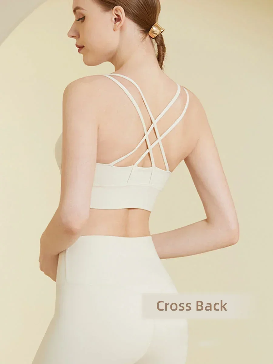 Solid Color Women's Fitness Sports Bra Breathable Cross Back Shockproof Quick-Drying Bra Fitting Training Jogging Sports Vest